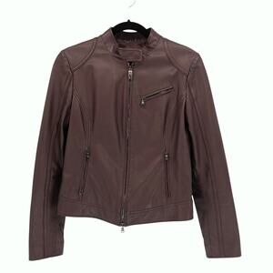 Robert Comstock Leather Jacket Moto Racer Biker Womens 42 / M Fitted Brown Italy